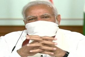 भारतीय प्रधानमन्त्री मोदी मास्क लगाएरै भिडियो बैठकमा